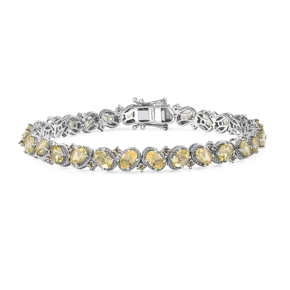 D'Joy Madagascar Yellow Apatite and Yellow Sapphire 12.60 ctw Floral Vine Bracelet in Rhodium Over Sterling Silver (8.00 In) image number 0
