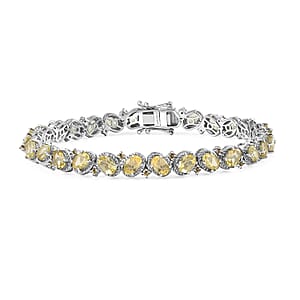 D'Joy Madagascar Yellow Apatite and Yellow Sapphire 12.60 ctw Floral Vine Bracelet in Rhodium Over Sterling Silver (8.00 In)
