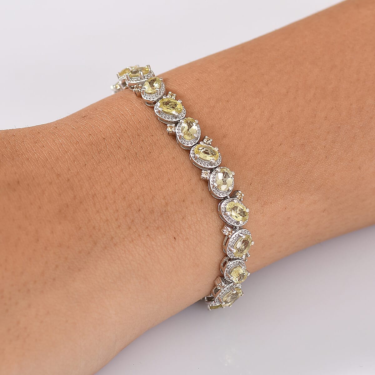 D'Joy Madagascar Yellow Apatite and Yellow Sapphire 12.60 ctw Floral Vine Bracelet in Rhodium Over Sterling Silver (8.00 In) image number 1
