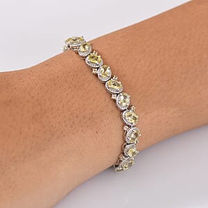 D'Joy Madagascar Yellow Apatite and Yellow Sapphire 12.60 ctw Floral Vine Bracelet in Rhodium Over Sterling Silver (8.00 In)