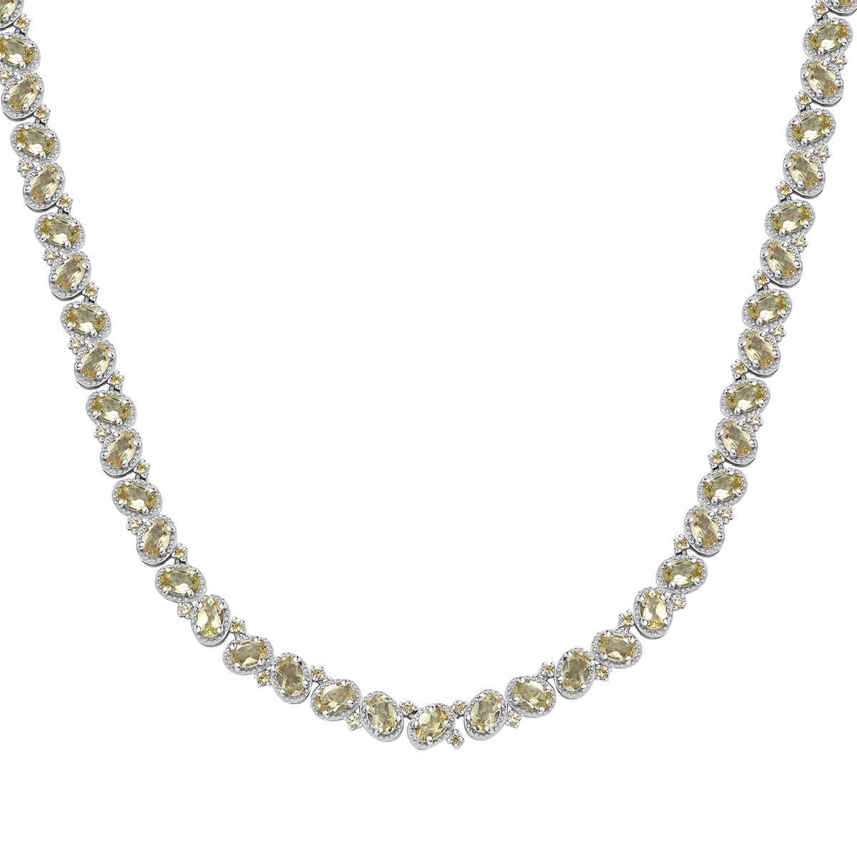 D'Joy Madagascar Yellow Apatite and Yellow Sapphire 31.30 ctw Floral Vine Necklace 18 Inches in Rhodium Over Sterling Silver image number 0