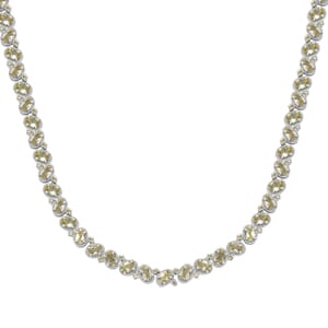 D'Joy Madagascar Yellow Apatite and Yellow Sapphire 31.30 ctw Floral Vine Necklace 18 Inches in Rhodium Over Sterling Silver