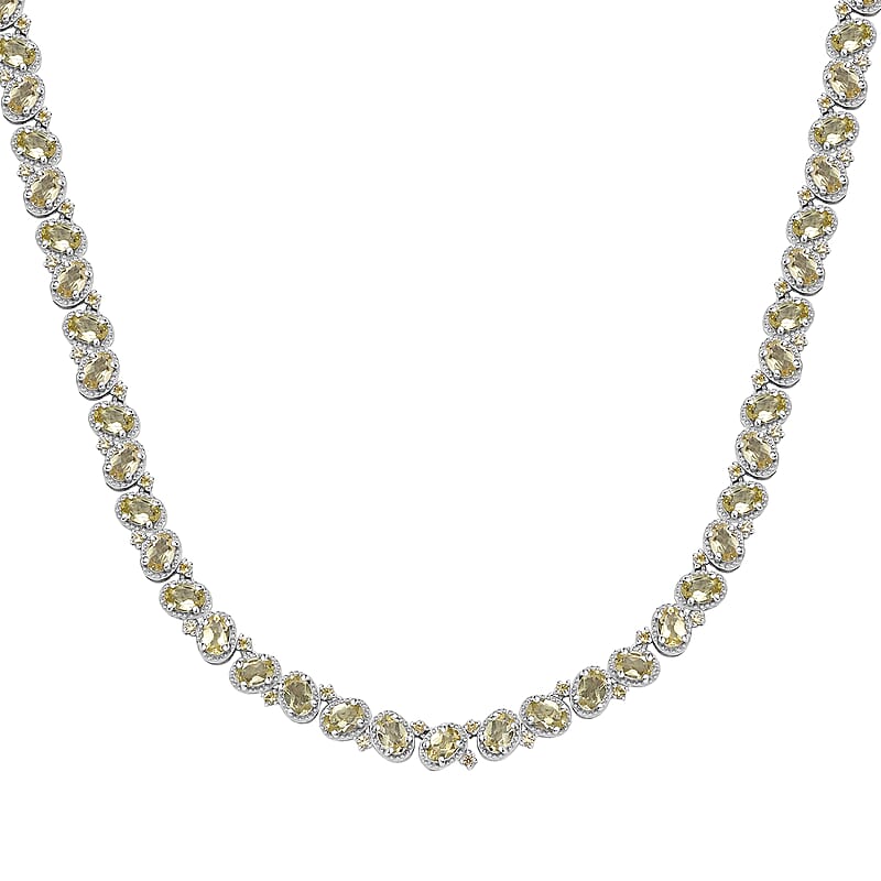 D'Joy Madagascar Yellow Apatite and Yellow Sapphire 31.30 ctw Floral Vine Necklace 18 Inches in Rhodium Over Sterling Silver