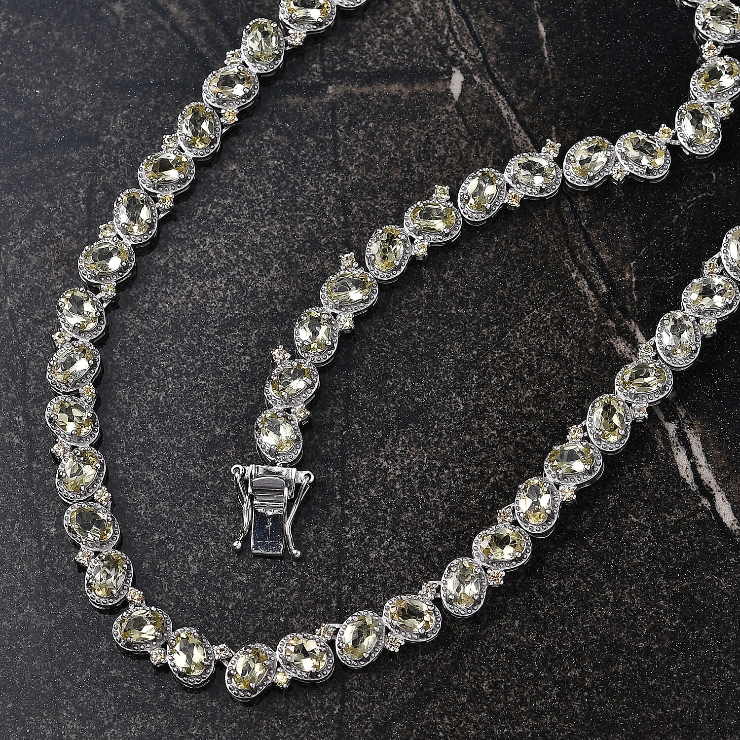 D'Joy Madagascar Yellow Apatite and Yellow Sapphire 31.30 ctw Floral Vine Necklace 18 Inches in Rhodium Over Sterling Silver