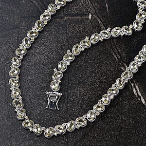 D'Joy Madagascar Yellow Apatite and Yellow Sapphire 31.30 ctw Floral Vine Necklace 18 Inches in Rhodium Over Sterling Silver