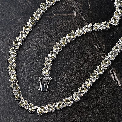 D'Joy Madagascar Yellow Apatite and Yellow Sapphire 31.30 ctw Floral Vine Necklace 18 Inches in Rhodium Over Sterling Silver