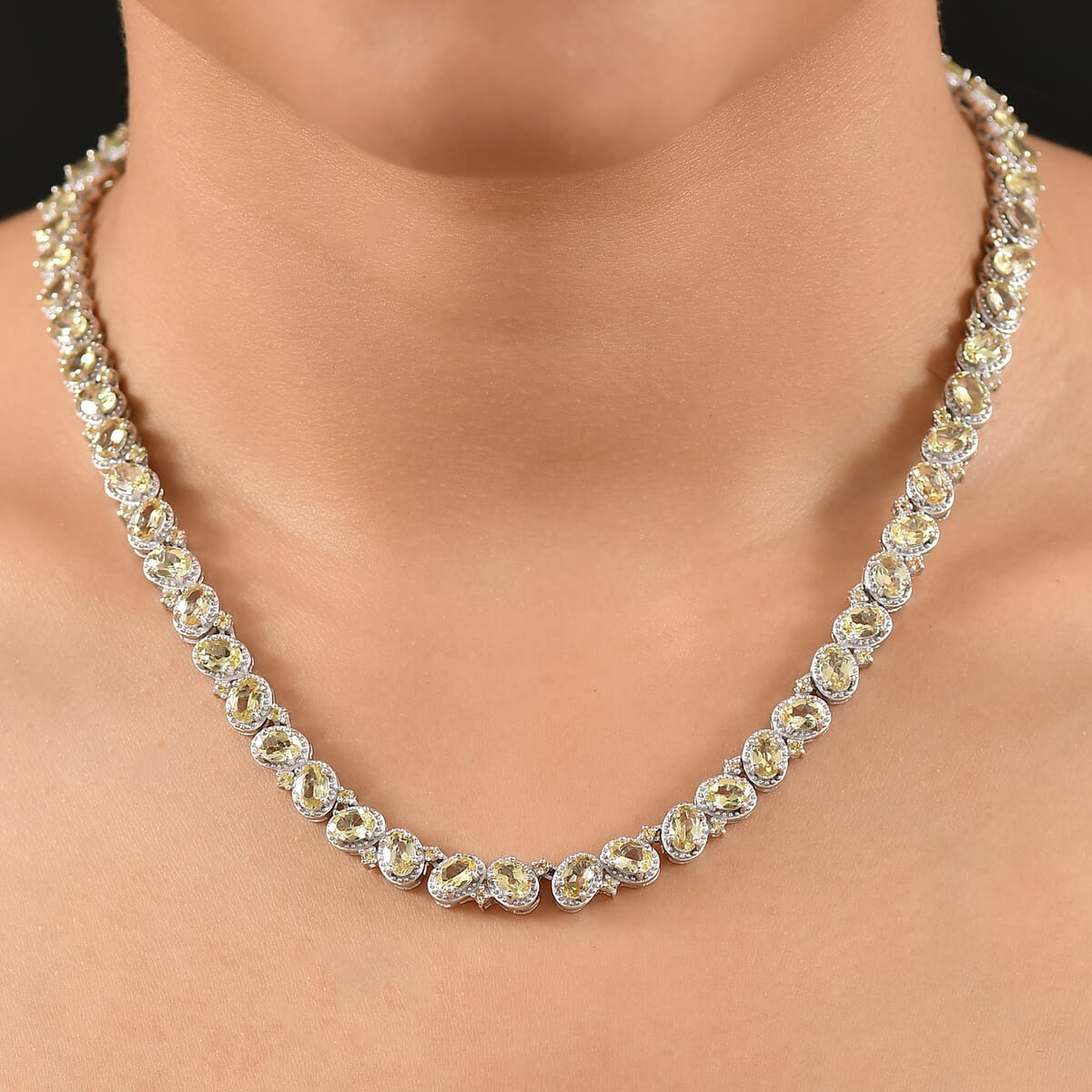 D'Joy Madagascar Yellow Apatite and Yellow Sapphire 31.30 ctw Floral Vine Necklace 18 Inches in Rhodium Over Sterling Silver image number 2