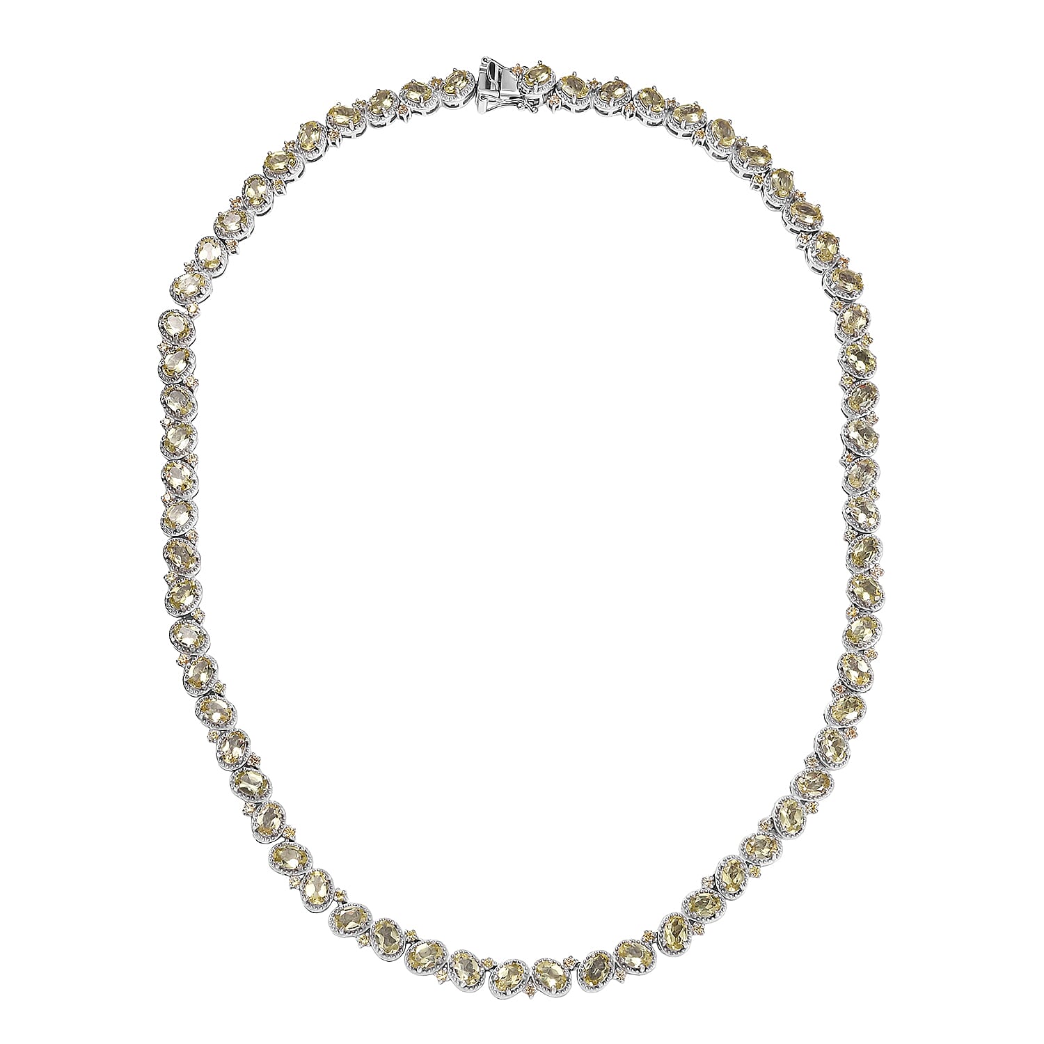 D'Joy Madagascar Yellow Apatite and Yellow Sapphire 31.30 ctw Floral Vine Necklace 18 Inches in Rhodium Over Sterling Silver