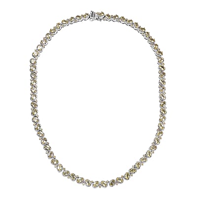 D'Joy Madagascar Yellow Apatite and Yellow Sapphire 31.30 ctw Floral Vine Necklace 18 Inches in Rhodium Over Sterling Silver