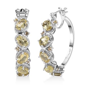 D'Joy Madagascar Yellow Apatite and Yellow Sapphire 4.60 ctw Floral Vine Earrings in Rhodium Over Sterling Silver
