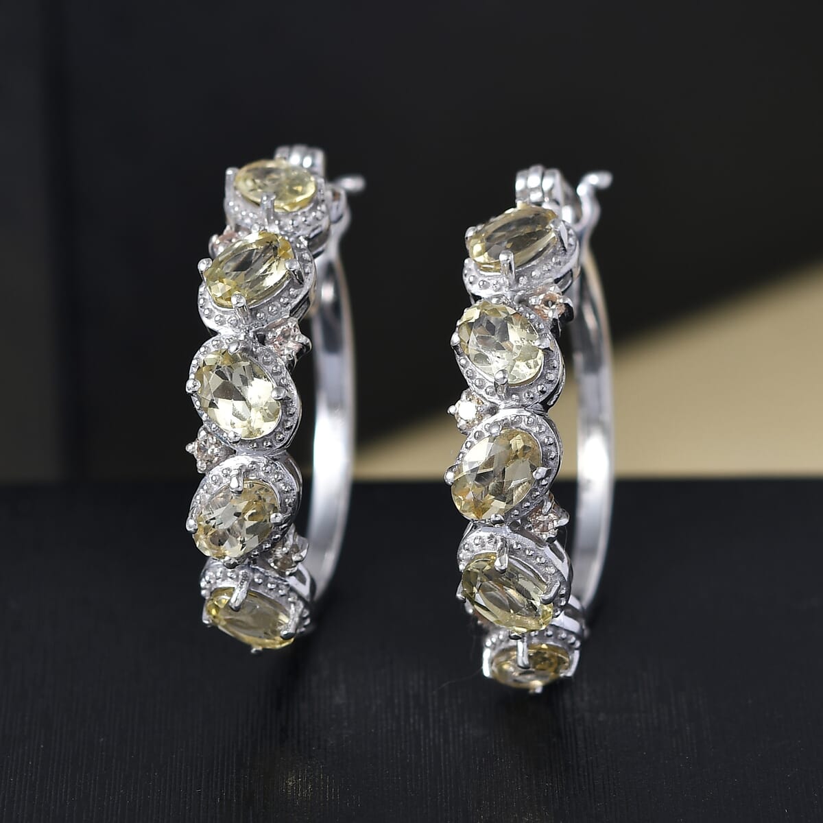D'Joy Madagascar Yellow Apatite and Yellow Sapphire 4.60 ctw Floral Vine Earrings in Rhodium Over Sterling Silver image number 1