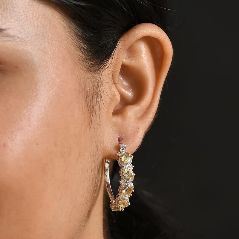 D'Joy Madagascar Yellow Apatite and Yellow Sapphire 4.60 ctw Floral Vine Earrings in Rhodium Over Sterling Silver