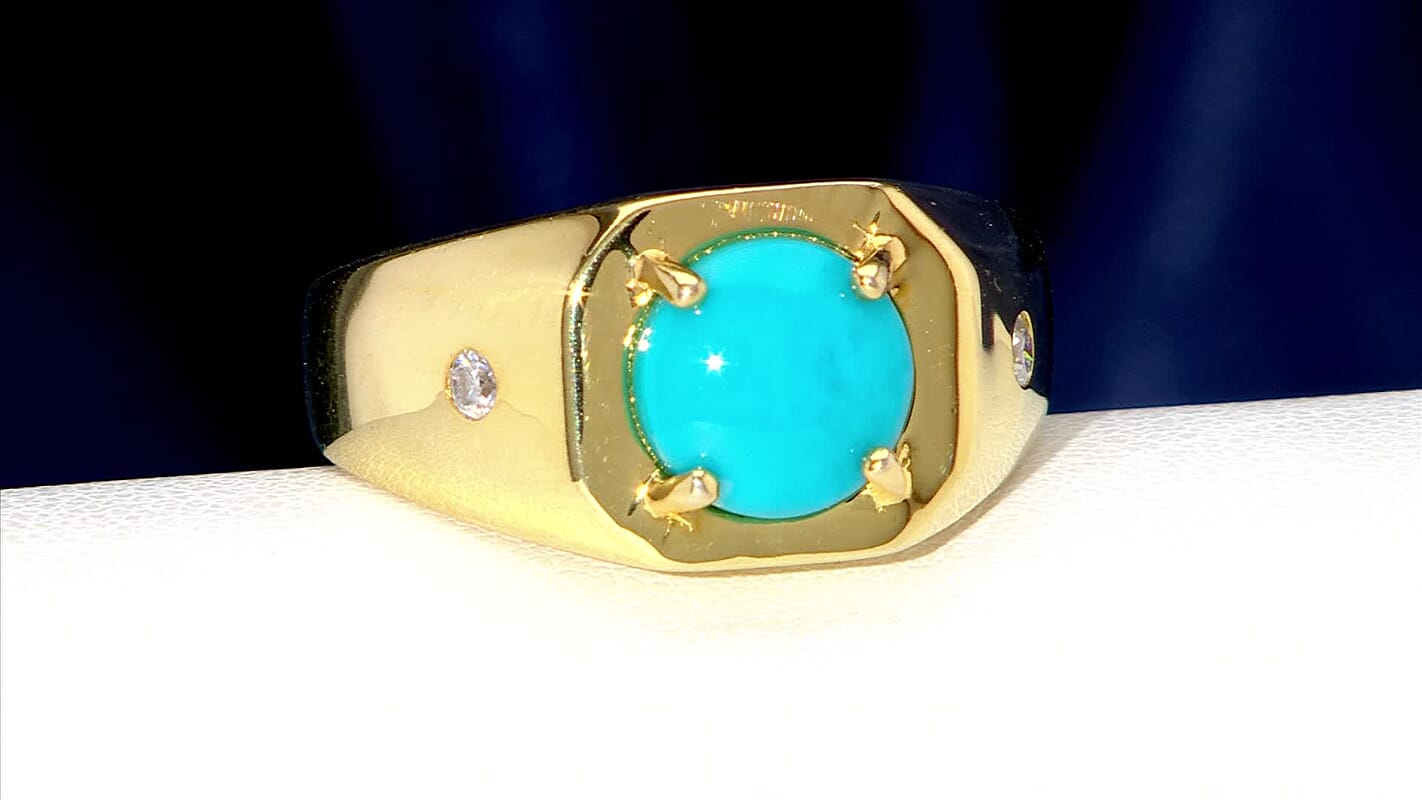 Ever True Sleeping Beauty Turquoise, Moissanite Men's Ring in 18K YG Plated (Size 11.0) 2.50 ctw