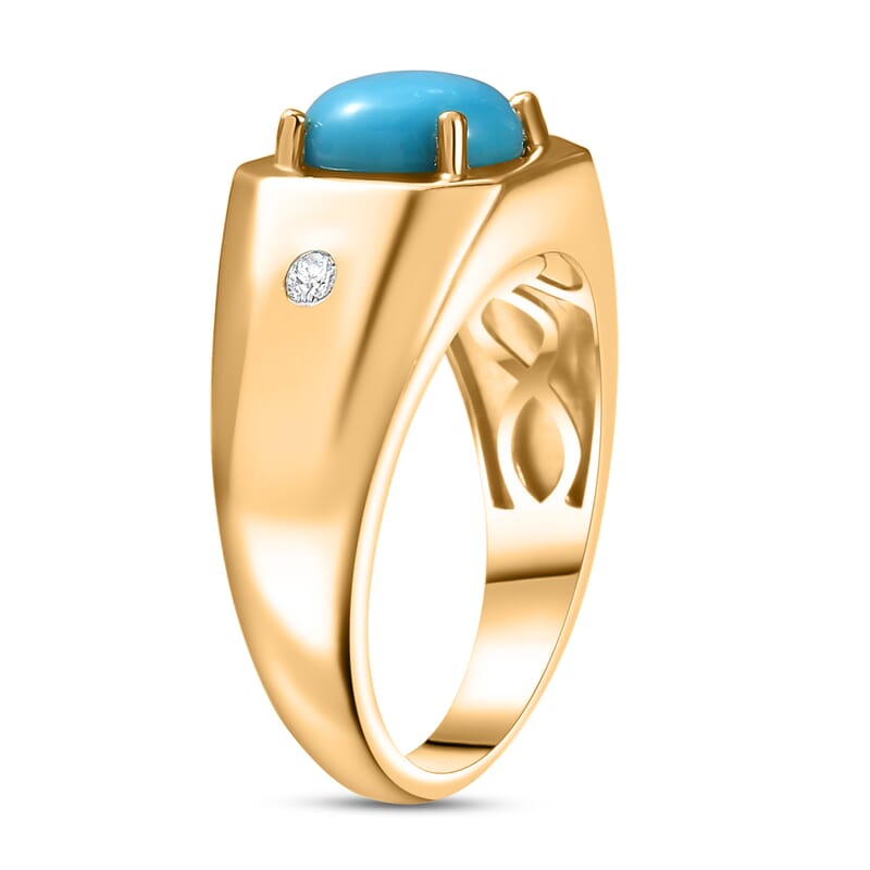 EverTrue Sleeping Beauty Turquoise and Moissanite 2.50 ctw Art Deco Men's Ring in 18K YG Plated (Size 10.0)
