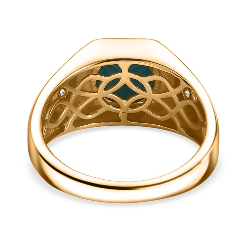 EverTrue Sleeping Beauty Turquoise and Moissanite 2.50 ctw Art Deco Men's Ring in 18K YG Plated (Size 10.0)