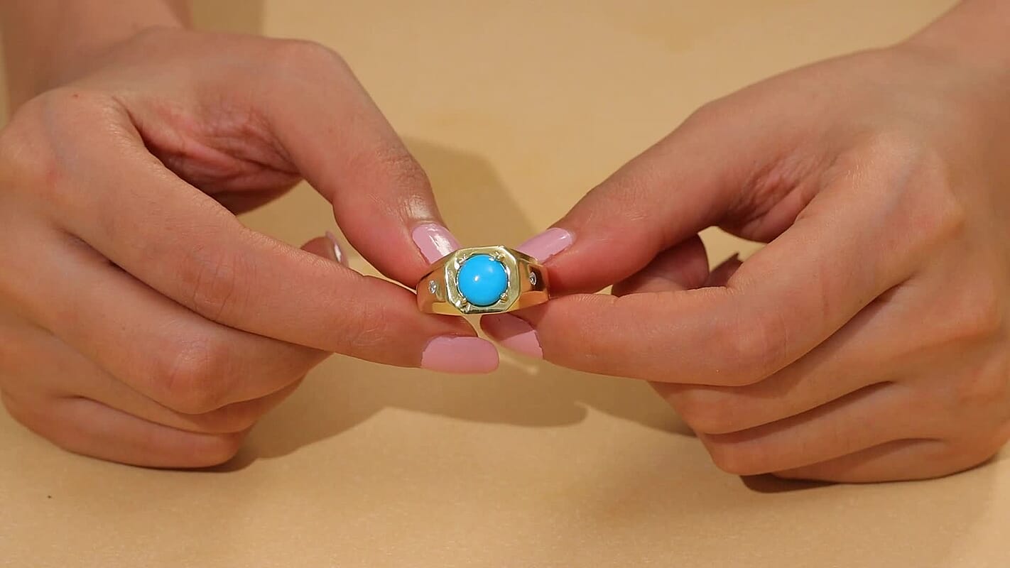 Ever True Sleeping Beauty Turquoise, Moissanite Men's Ring in 18K YG Plated (Size 11.0) 2.50 ctw