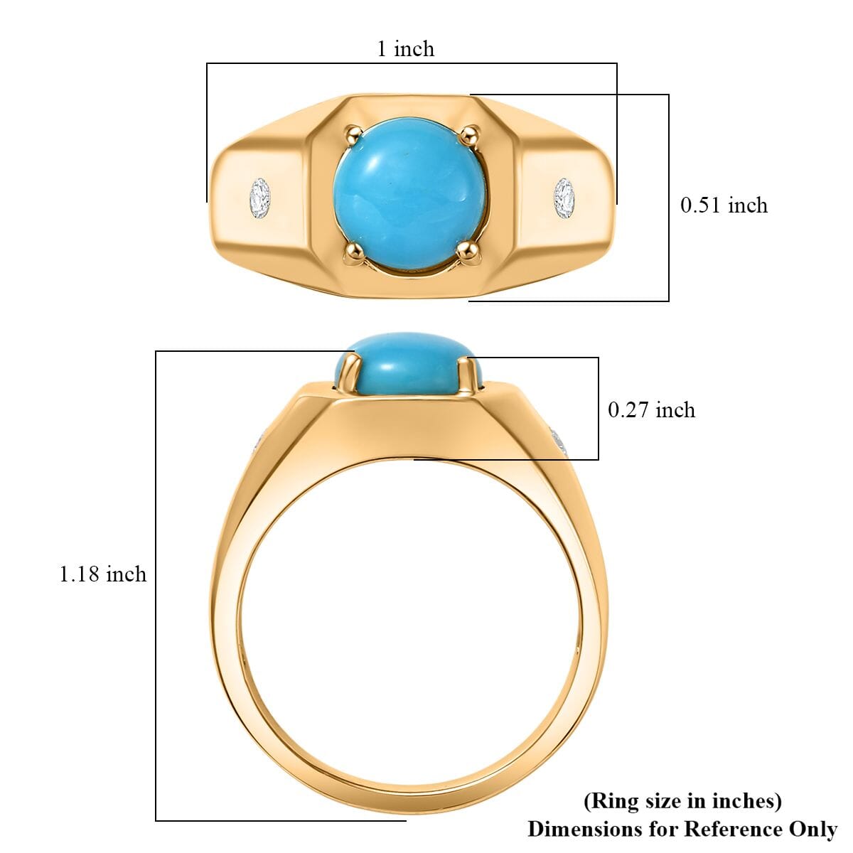 Ever True Sleeping Beauty Turquoise and Moissanite 2.50 ctw Art Deco Men's Ring in 18K YG Plated (Size 11.0) image number 5