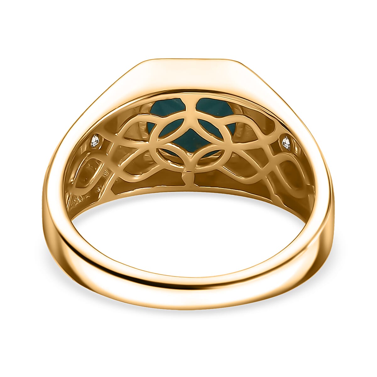 EverTrue Sleeping Beauty Turquoise and Moissanite 2.50 ctw Art Deco Men's Ring in 18K YG Plated (Size 12.0) image number 4