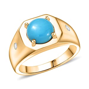 EverTrue Sleeping Beauty Turquoise and Moissanite 2.50 ctw Art Deco Men's Ring in 18K YG Plated (Size 9.0)