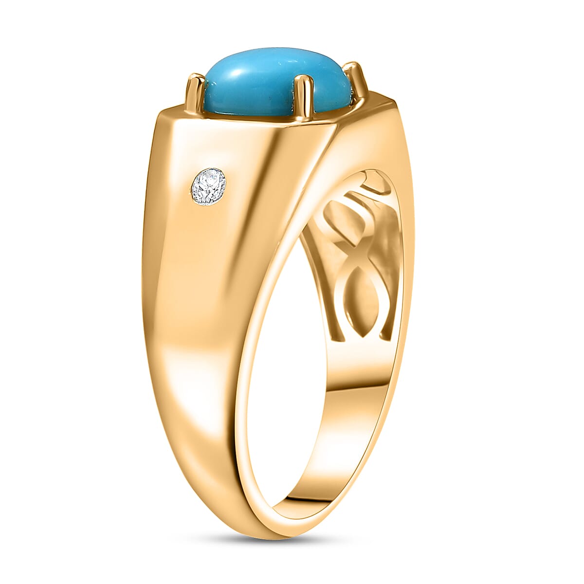 EverTrue Sleeping Beauty Turquoise and Moissanite 2.50 ctw Art Deco Men's Ring in 18K YG Plated (Size 9.0) image number 3
