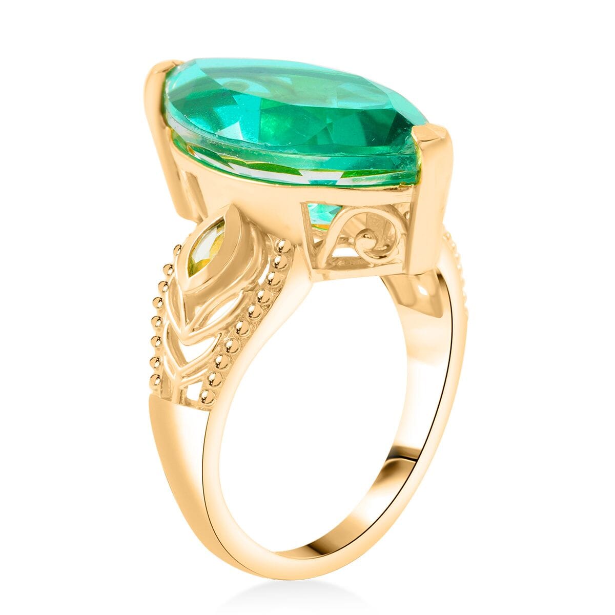 EverTrue Peacock Quartz (Triplet) and Peridot 8.50 ctw Peacock Feather Ring 18K YG Plated (Size 10.0) image number 3