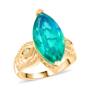 Ever True Peacock Quartz (Triplet) and Peridot 8.50 ctw Peacock Feather Ring 18K YG Plated (Size 7.0)