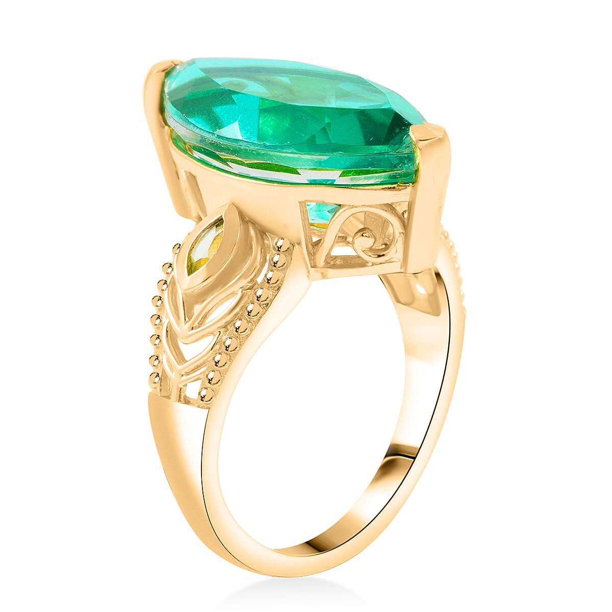 EverTrue Peacock Quartz (Triplet) and Peridot 8.50 ctw Peacock Feather Ring 18K YG Plated (Size 8.0) image number 3