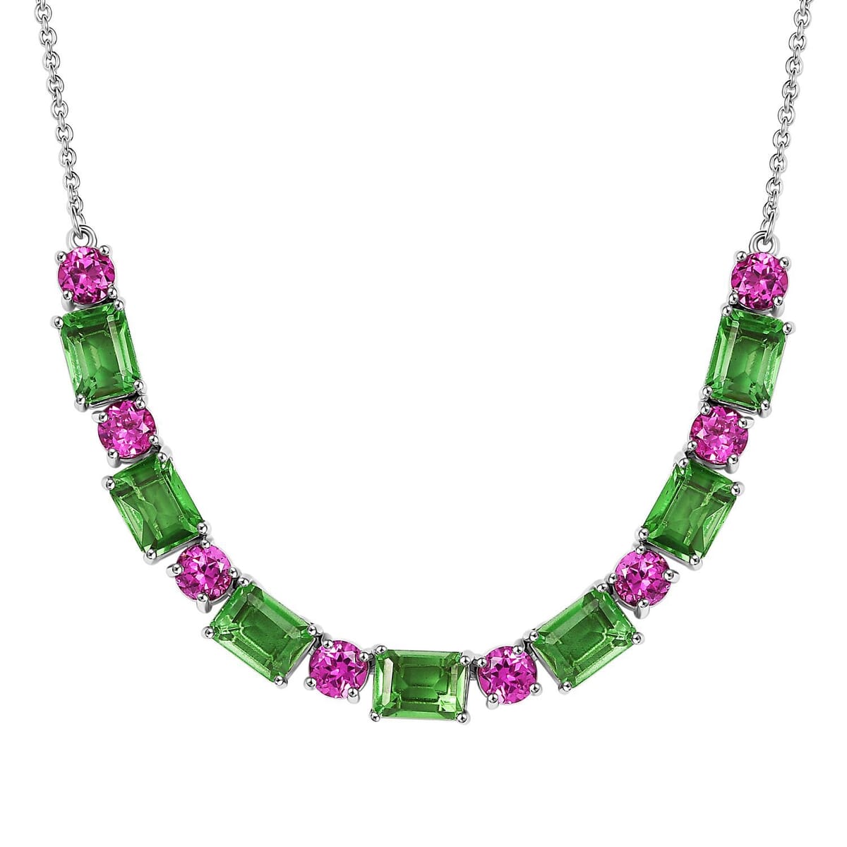 Ever True Chartreuse Quartz (Triplet) and Lab Created Ruby 18.60 ctw Floral Vine Necklace in Platinum Bond and Stainless Steel 18-20 Inches image number 0