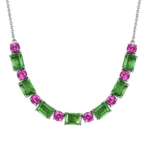 Ever True Chartreuse Quartz (Triplet) and Lab Created Ruby 18.60 ctw Floral Vine Necklace in Platinum Bond and Stainless Steel 18-20 Inches