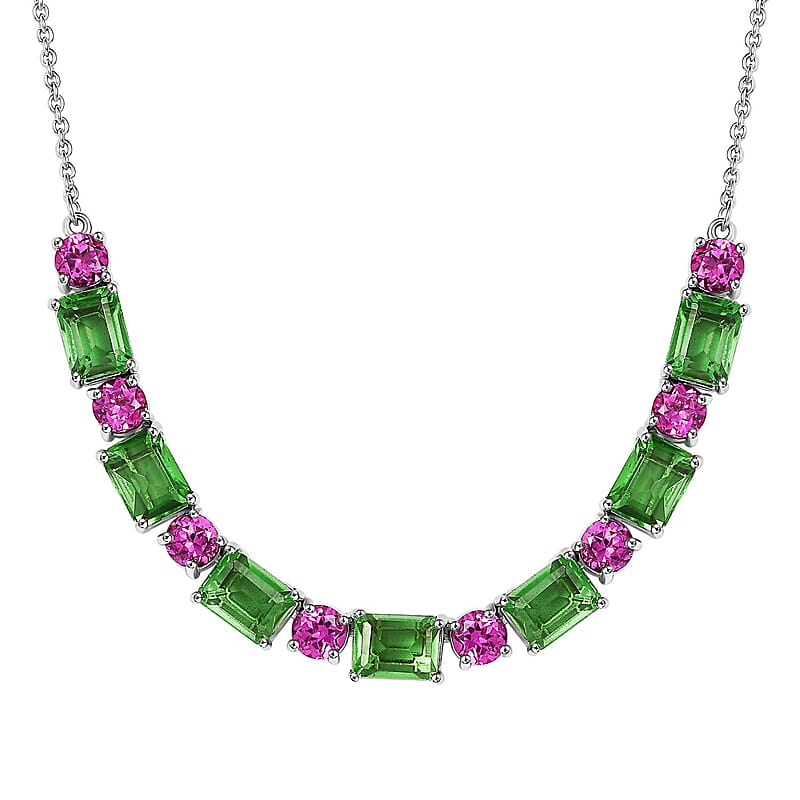 EverTrue Chartreuse Quartz (Triplet) and Lab Created Ruby 18.60 ctw Floral Vine Necklace in Platinum Bond and Stainless Steel 18-20 Inches