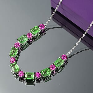 EverTrue Chartreuse Quartz (Triplet) and Lab Created Ruby 18.60 ctw Floral Vine Necklace in Platinum Bond and Stainless Steel 18-20 Inches