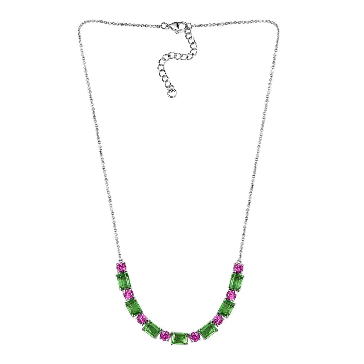 Ever True Chartreuse Quartz (Triplet) and Lab Created Ruby 18.60 ctw Floral Vine Necklace in Platinum Bond and Stainless Steel 18-20 Inches image number 2