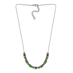 EverTrue Chartreuse Quartz (Triplet) and Lab Created Ruby 18.60 ctw Floral Vine Necklace in Platinum Bond and Stainless Steel 18-20 Inches