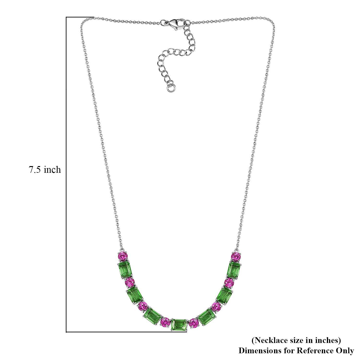EverTrue Chartreuse Quartz (Triplet) and Lab Created Ruby 18.60 ctw Floral Vine Necklace in Platinum Bond and Stainless Steel 18-20 Inches