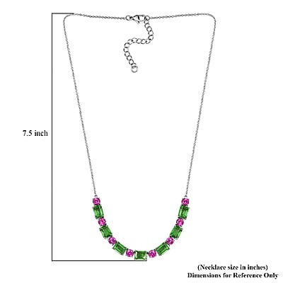 EverTrue Chartreuse Quartz (Triplet) and Lab Created Ruby 18.60 ctw Floral Vine Necklace in Platinum Bond and Stainless Steel 18-20 Inches