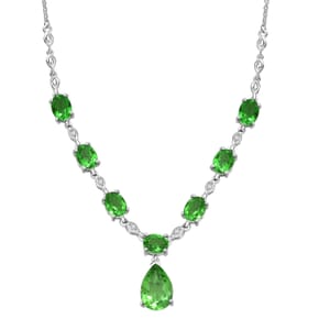 Ever True Chartreuse Quartz (Triplet) and White Zircon 15.70 ctw Drop Necklace 18-20 Inches in Platinum Bond