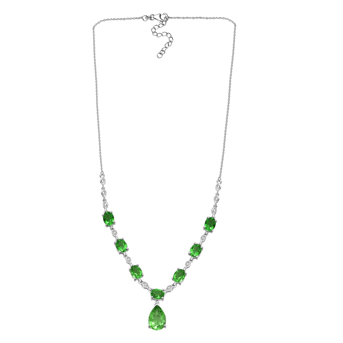 Ever True Chartreuse Quartz (Triplet) and White Zircon 15.70 ctw Drop Necklace 18-20 Inches in Platinum Bond image number 3
