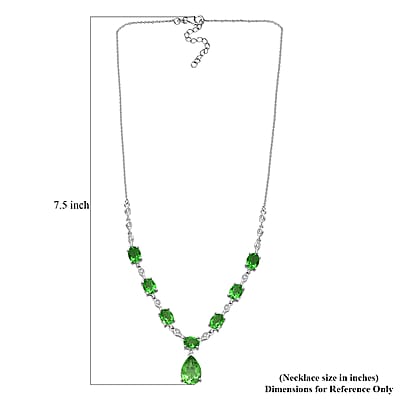 EverTrue Chartreuse Quartz (Triplet) and White Zircon 15.70 ctw Drop Necklace 18-20 Inches in Platinum Bond