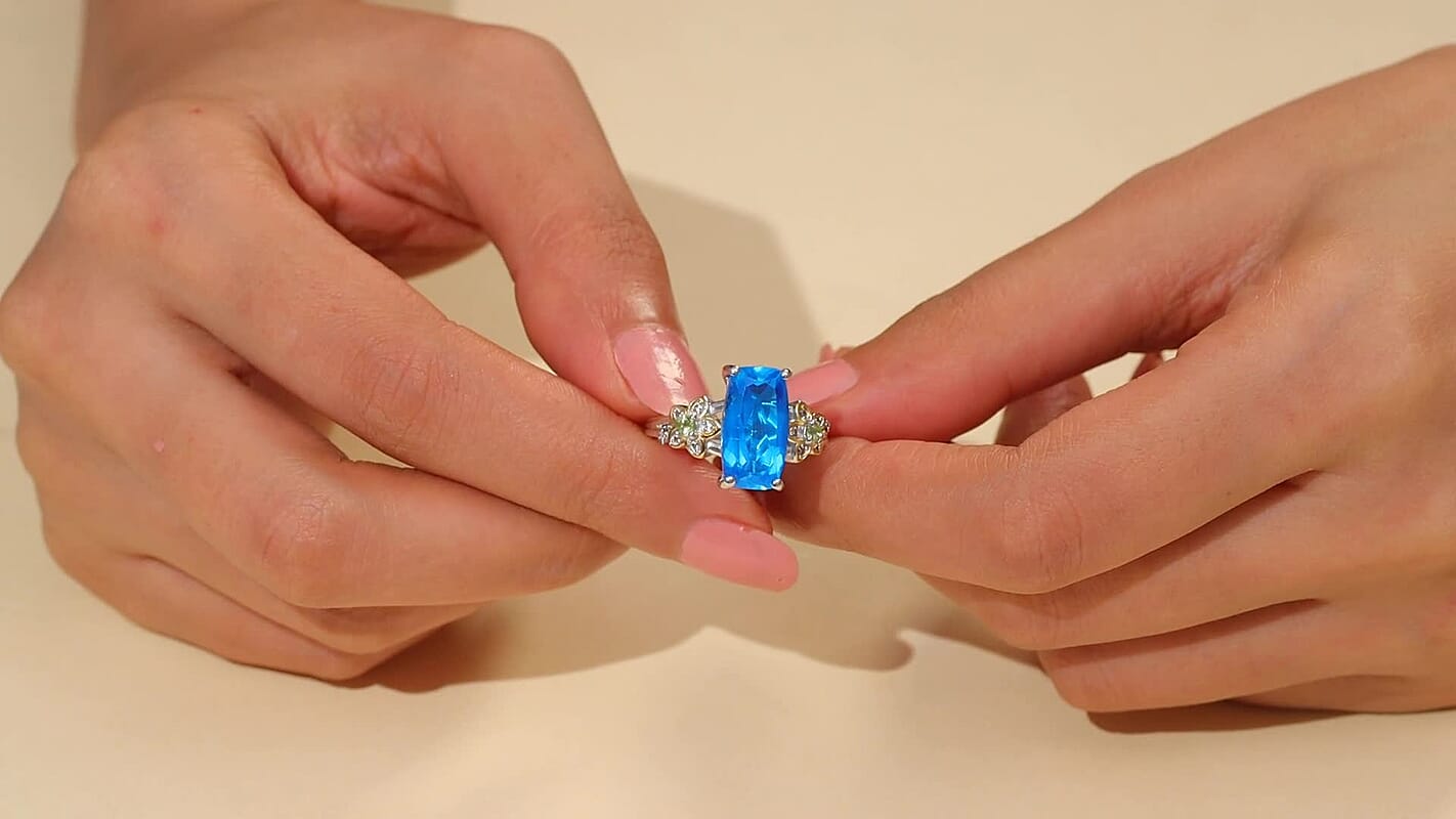 Ever True Caribbean Quartz, Multi Gemstone Ring in 18K YG Plated and Platinum Bond (Size 10.0) 5.70 ctw