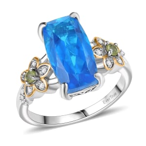 Ever True Caribbean Quartz (Triplet) and Multi Gemstone 5.70 ctw Ring in Platinum Bond (Size 7.0)