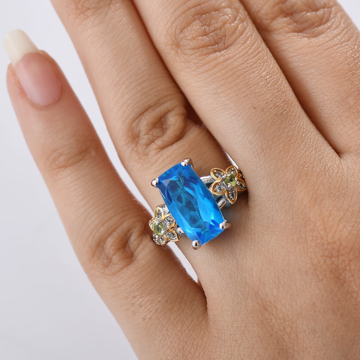 Ever True Caribbean Quartz (Triplet) and Multi Gemstone 5.70 ctw Ring in Platinum Bond (Size 7.0) image number 2