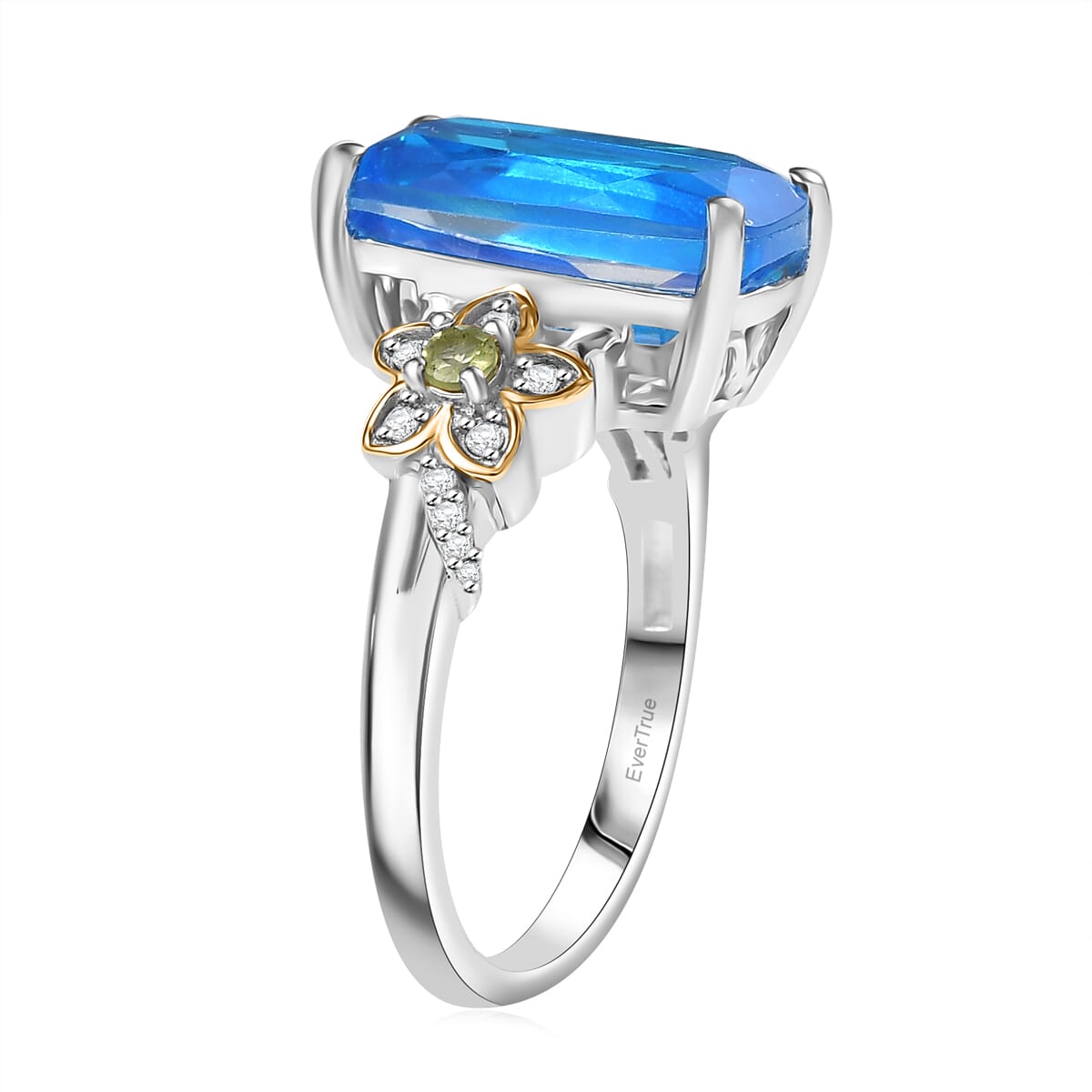 Ever True Caribbean Quartz (Triplet) and Multi Gemstone 5.70 ctw Ring in Platinum Bond (Size 7.0) image number 3