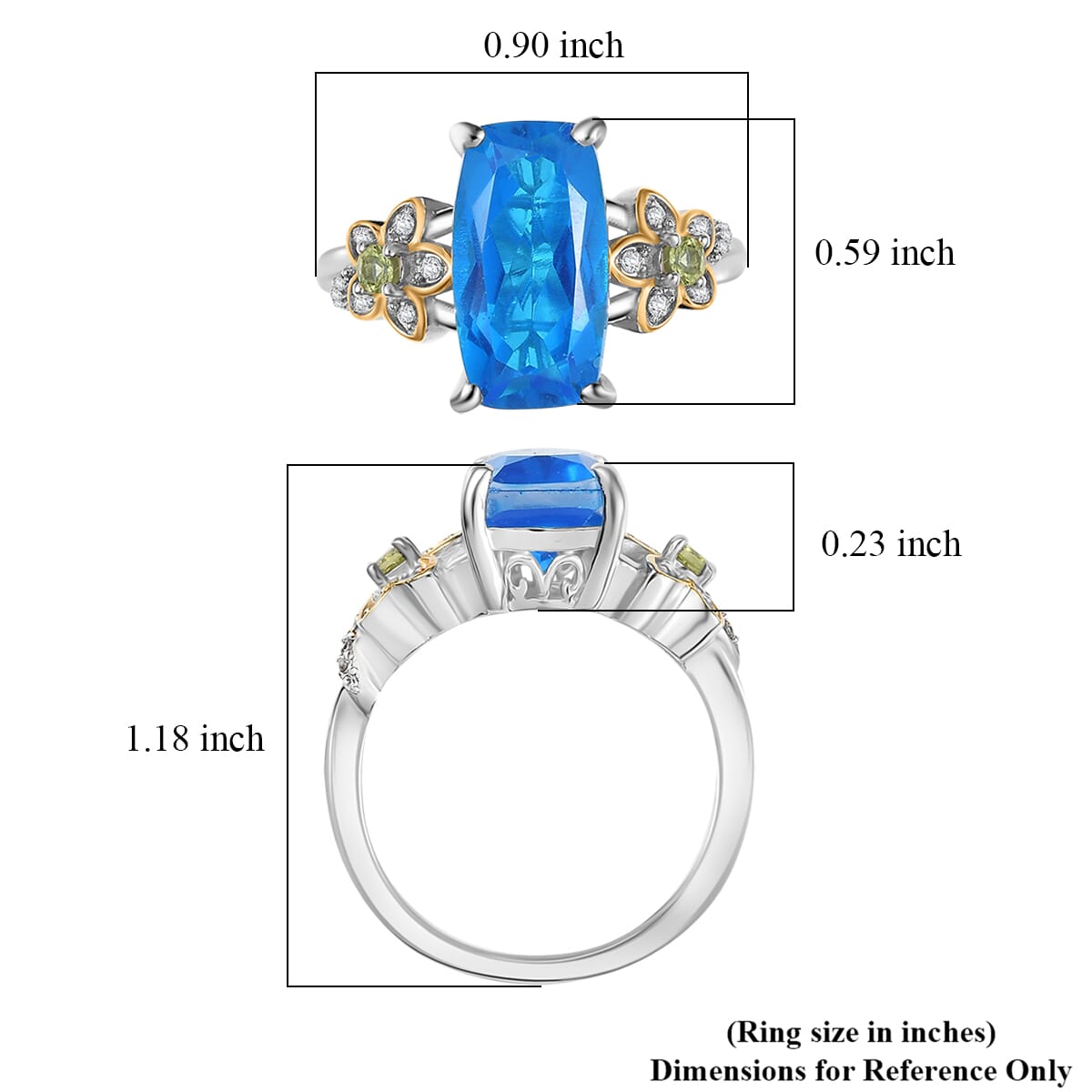 Ever True Caribbean Quartz (Triplet) and Multi Gemstone 5.70 ctw Ring in Platinum Bond (Size 7.0) image number 5