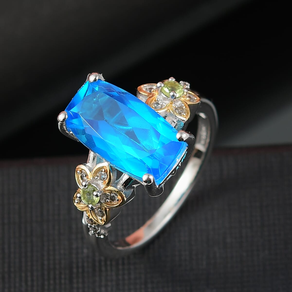Ever True Caribbean Quartz (Triplet) and Multi Gemstone 5.70 ctw Ring in Platinum Bond (Size 9.0) image number 1