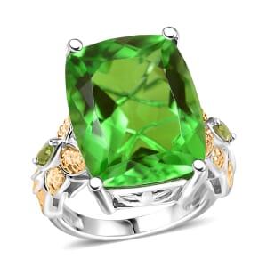 Ever True Chartreuse Quartz (Triplet) and Peridot 21.40 ctw Butterfly Ring in 18K YG Plated and Platinum Bond (Size 10.0)