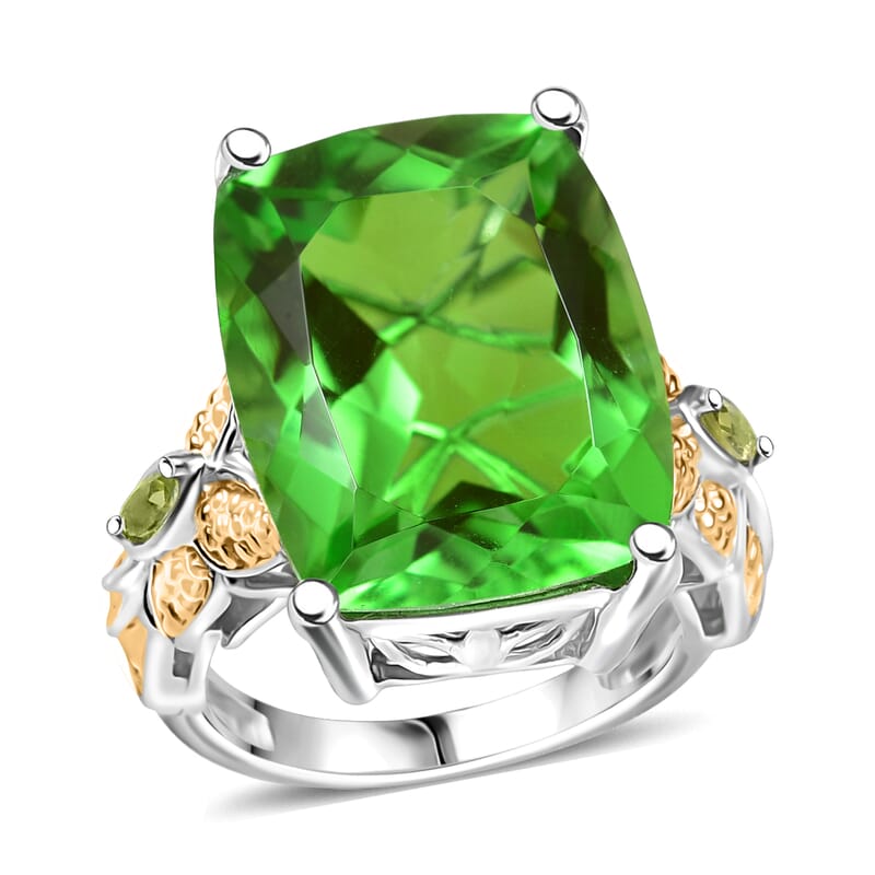 EverTrue Chartreuse Quartz (Triplet) and Peridot 21.40 ctw Butterfly Ring in 18K YG Plated and Platinum Bond (Size 10.0)