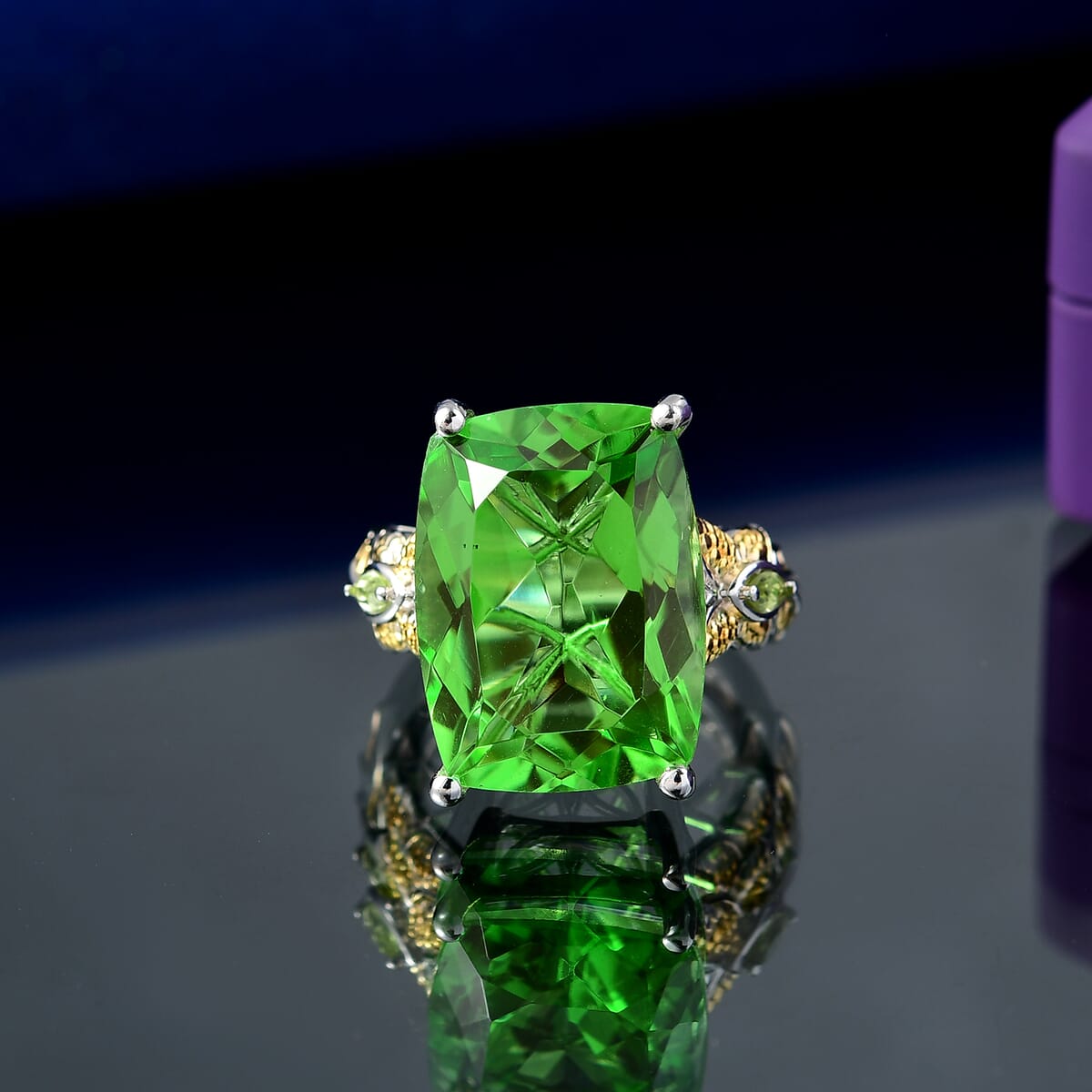Ever True Chartreuse Quartz (Triplet) and Peridot 21.40 ctw Butterfly Ring in 18K YG Plated and Platinum Bond (Size 10.0) image number 1