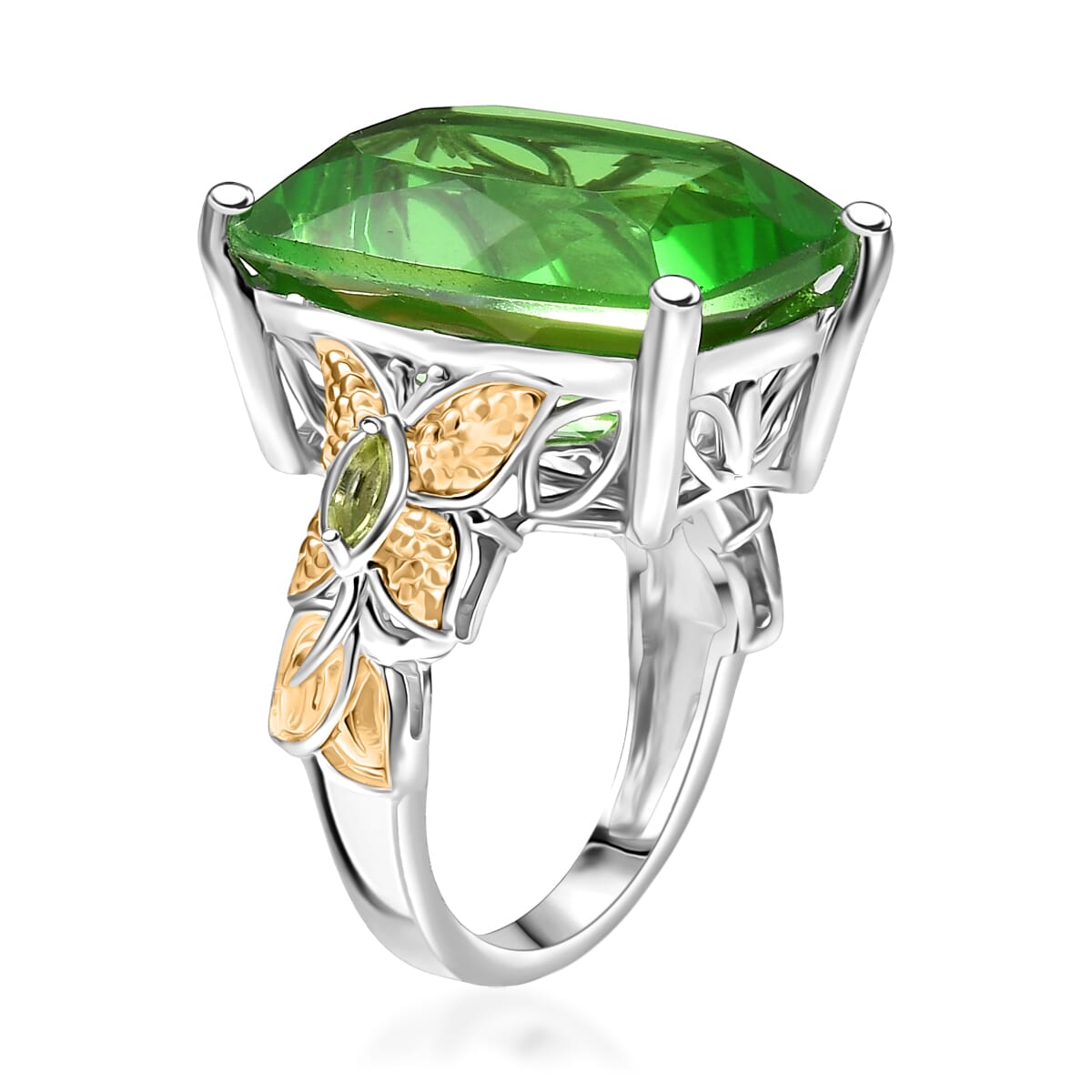 Ever True Chartreuse Quartz (Triplet) and Peridot 21.40 ctw Butterfly Ring in 18K YG Plated and Platinum Bond (Size 10.0) image number 3