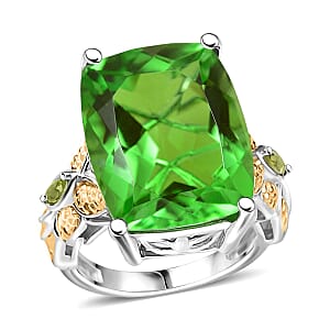 EverTrue Chartreuse Quartz (Triplet) and Peridot 21.40 ctw Butterfly Ring in 18K YG Plated and Platinum Bond (Size 11.0)