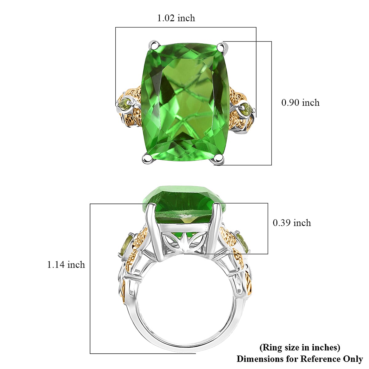 EverTrue Chartreuse Quartz (Triplet) and Peridot 21.40 ctw Butterfly Ring in 18K YG Plated and Platinum Bond (Size 11.0) image number 5